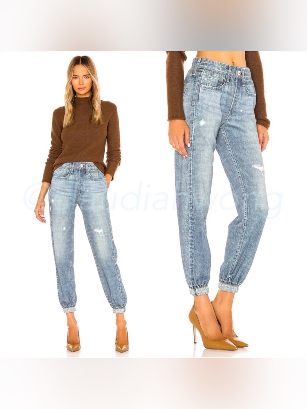 rag & bone Light Wash Distressed Denim Jogger Pants